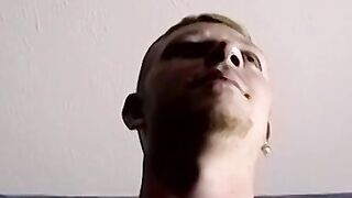 White skinny hunk plays with his enormous dick