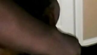 Hairy black guy jerks off his amazing cock