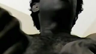 Hairy black guy jerks off his amazing cock