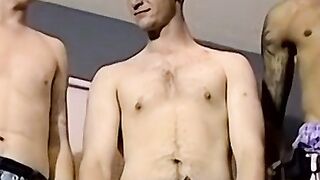 Interracial blowjob from three hunky guys