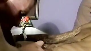 Interracial blowjob from three hunky guys