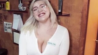 Curvy blonde babe Adaline Star takes fucking on the leather couch