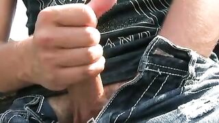 Handsome amateur jerking off his thick cock in kinky solo