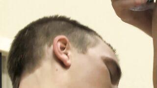 Cute twink Patrick sprays sticky cum while being fucked raw