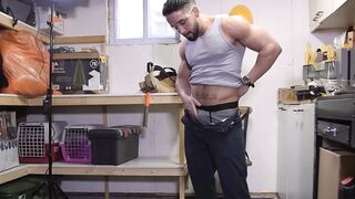 Sexy handyman Zack Lemec drills fleshlight after jerking off