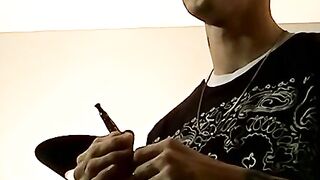 Tattooed thug receives blowjob from a fat cock sucker