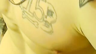 Tattooed thug receives blowjob from a fat cock sucker