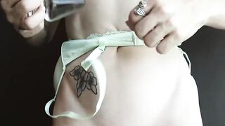 Cute tranny jacks off while toying with her tight asshole