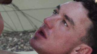 Sexy Zac Snow drilled hardcore bareback by the pool after BJ