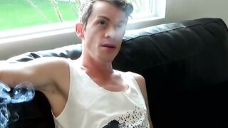 Handsome Jack jerked his beautiful pinkish cock while chill smoking