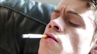 Handsome Jack jerked his beautiful pinkish cock while chill smoking