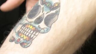 Kinky tattooed twink Dustin jerking off in passionate solo