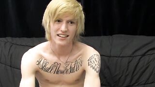 Kinky tattooed twink Dustin jerking off in passionate solo