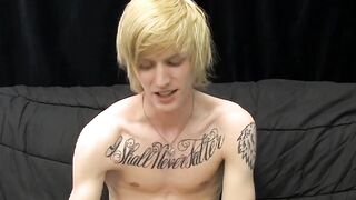 Kinky tattooed twink Dustin jerking off in passionate solo