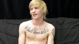 Kinky tattooed twink Dustin jerking off in passionate solo