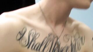 Kinky tattooed twink Dustin jerking off in passionate solo