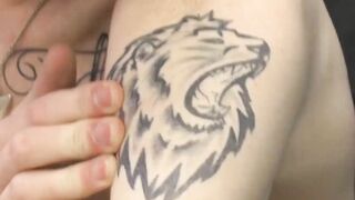 Kinky tattooed twink Dustin jerking off in passionate solo