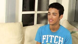 Interviewed twink tugs on his cock until he cums thick loads