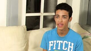 Interviewed twink tugs on his cock until he cums thick loads