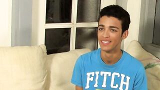 Interviewed twink tugs on his cock until he cums thick loads