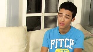 Interviewed twink tugs on his cock until he cums thick loads