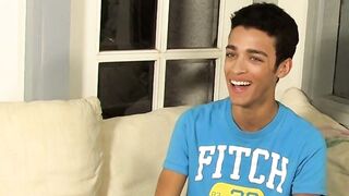 Interviewed twink tugs on his cock until he cums thick loads