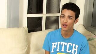 Interviewed twink tugs on his cock until he cums thick loads