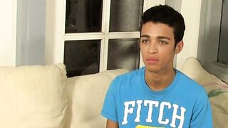 Interviewed twink tugs on his cock until he cums thick loads