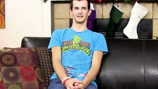 Young twink with huge cock masturbates after an interview