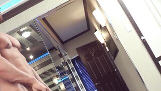 Masked muscular hunk masturbates his big long cock
