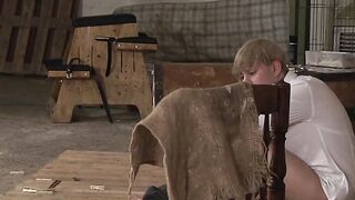 Blond twink gets an ass spanking while in his school uniform