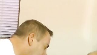 Mature guy blows his friend and makes him shoot a load