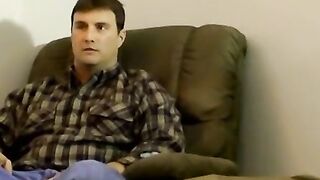 Mature guy blows his friend and makes him shoot a load