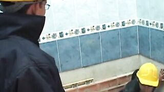 Lusty construction working twinks engage in anal drilling