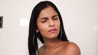 Beautiful Latina tranny sucks dick gloryhole style