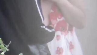 Japanese MILF fucks outside while being recorded by voyeur
