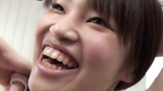 Japanese teenie presents her sweet little pussy in close up