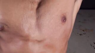 Sculpted Jay Wu solo masturbates until creamy cumwad fly and drips down his shaft