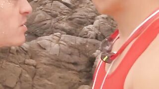 Jock Lifeguard and handsome Brian Bonds got into a hardcore fisting on the shore