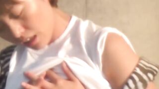 Japanese amateur fingering herself slowly in public