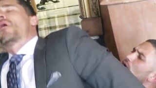 Muscular businessman Jay Roberts anal stretched hard at work