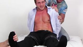 Bondage fetish jock Kenny tied up and tortured by two studs