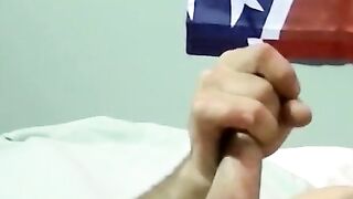 Hairy amateur gay dude smokes and strokes his cock solo