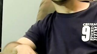 Hairy amateur gay dude smokes and strokes his cock solo