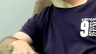 Hairy amateur gay dude smokes and strokes his cock solo