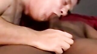 Mature man sucks black amateurs cock and tries his cum