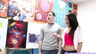 College barely legal feast on penis during groupfuck