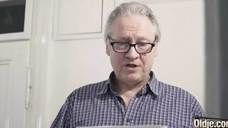 18 caught masturbating with sex vibrator gets banged! by grandpa and she swallows his cum