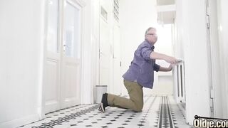 18 caught masturbating with sex vibrator gets banged! by grandpa and she swallows his cum