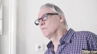 18 caught masturbating with sex vibrator gets banged! by grandpa and she swallows his cum